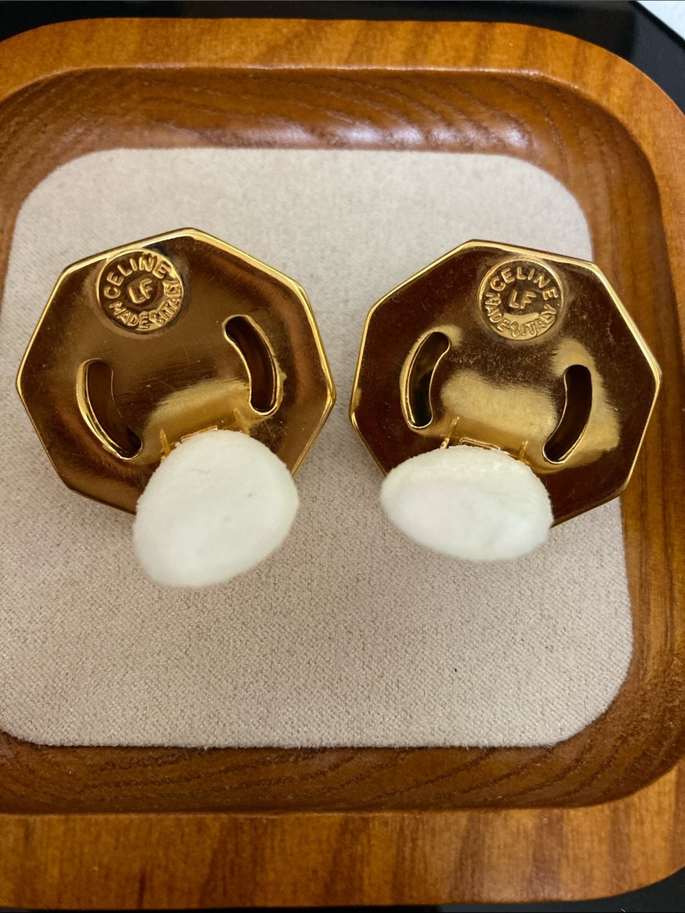 Celine Gold Octagonal Dome Clip Earrings - Picture 2 of 4